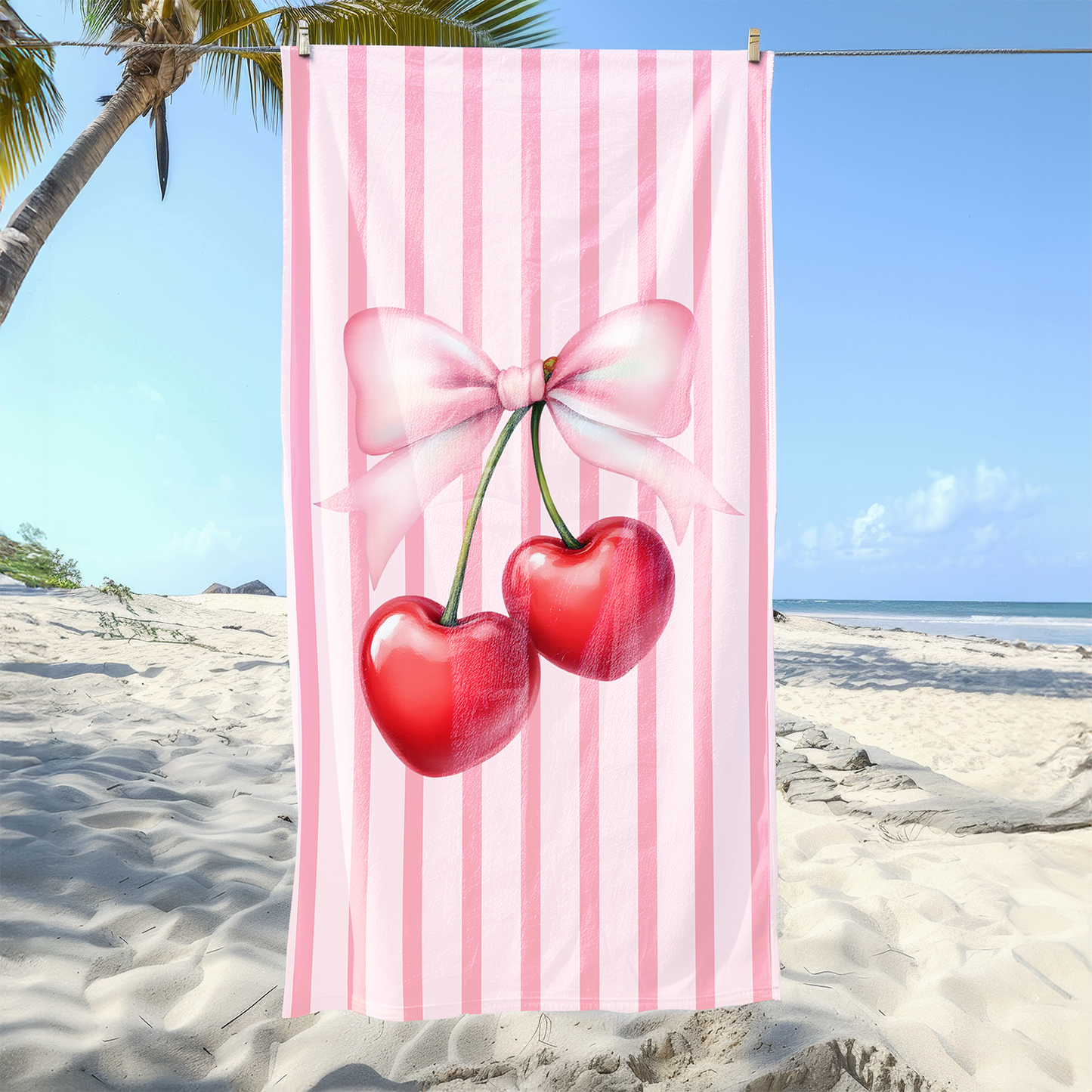 Cherry Bow Printed Beach Towel