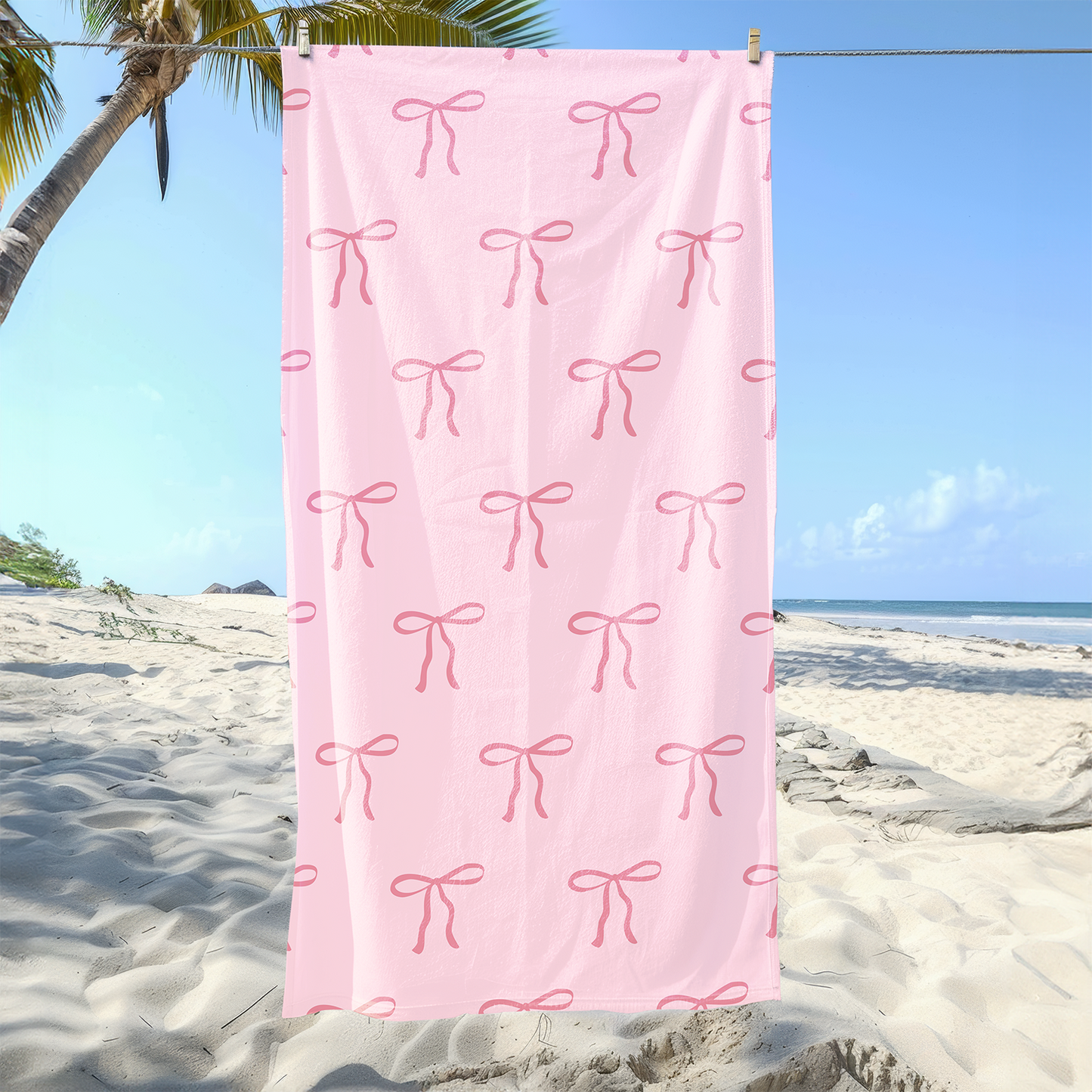 Pink Bows Printed Beach Towel