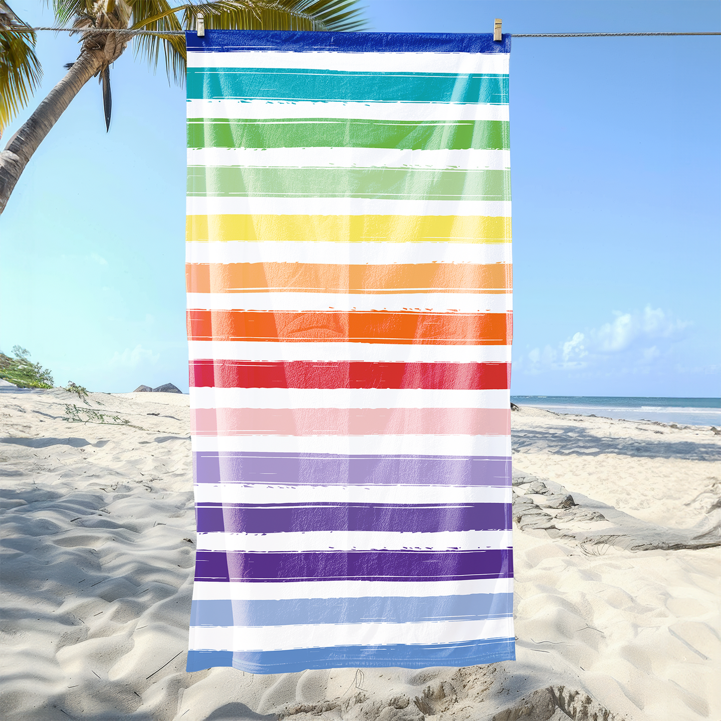 Rainbow Stripe Printed Beach Towel