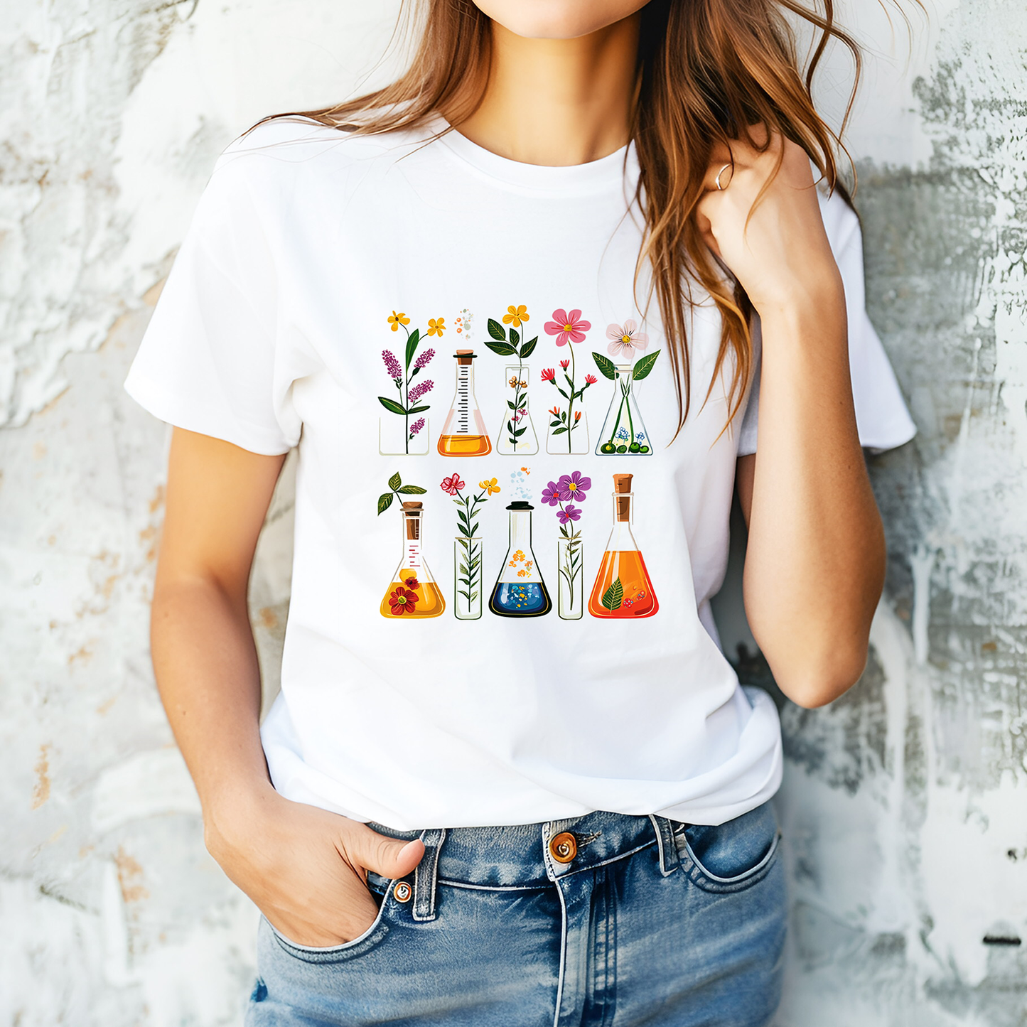 Botanical Print White Ladies T-shirt