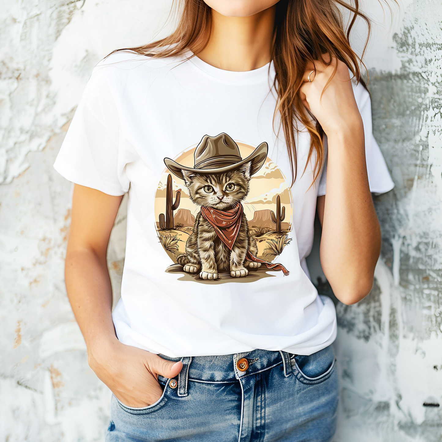 Cowboy Cat White Ladies T-shirt