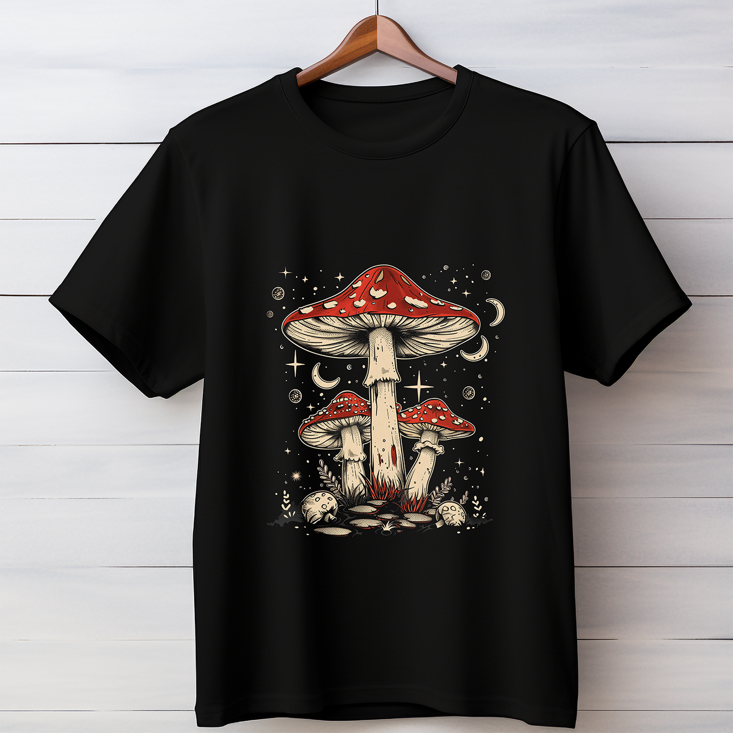 Mushroom Forrest Black T-shirt
