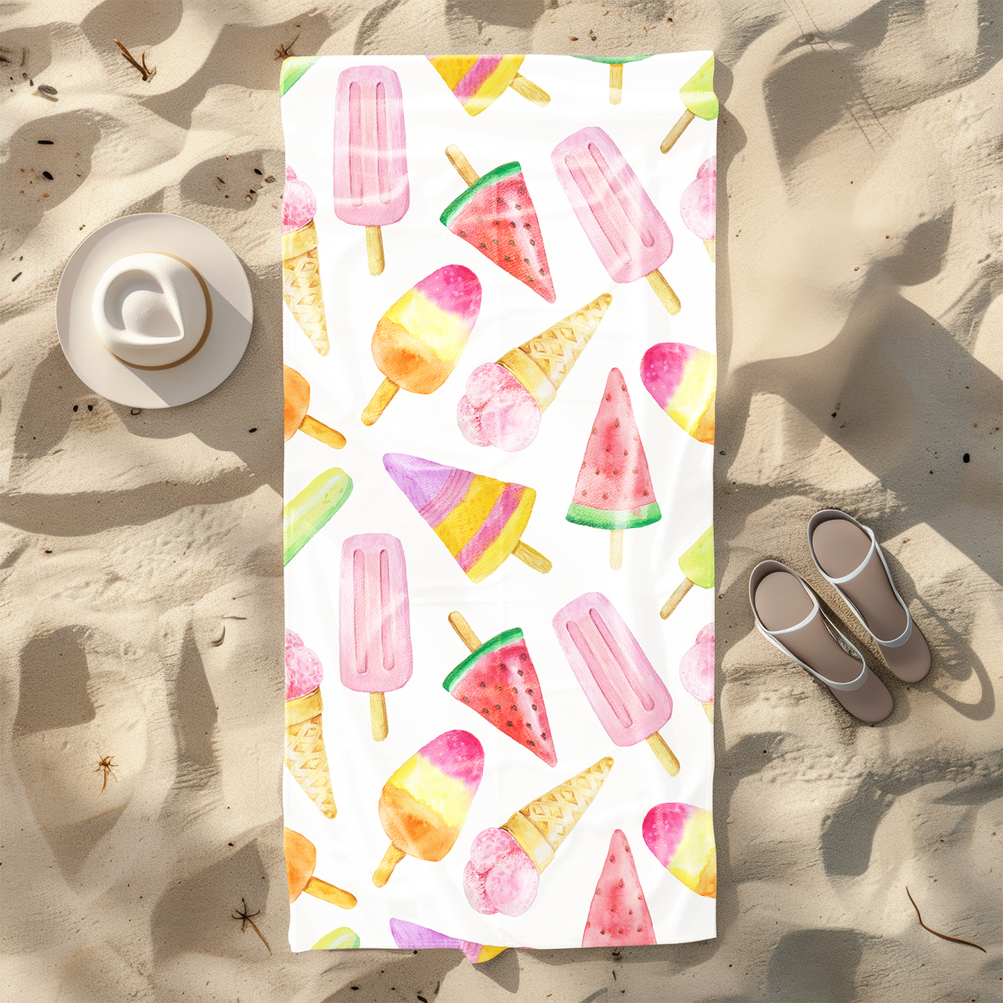 Watercolour Ice Creams Printed Beach Towel