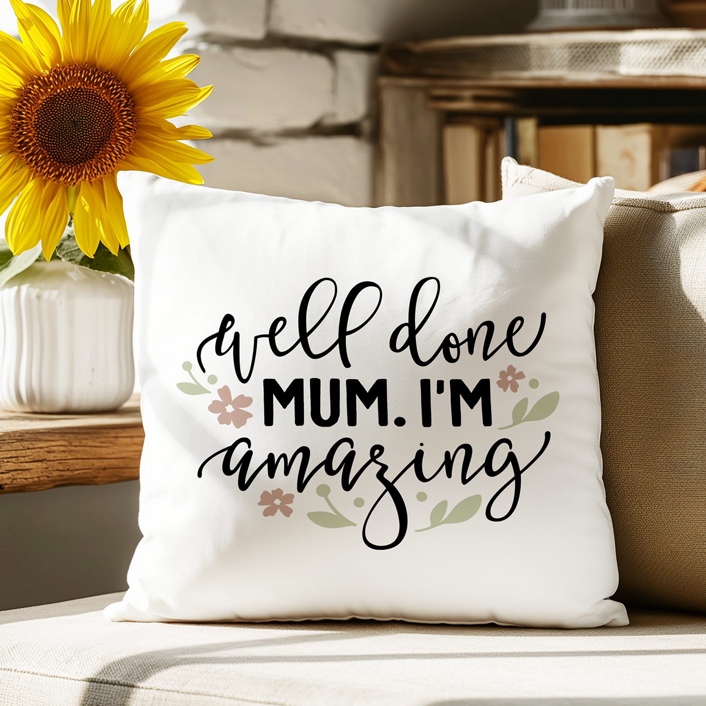 Well Done Mum Poly Linen Cushion