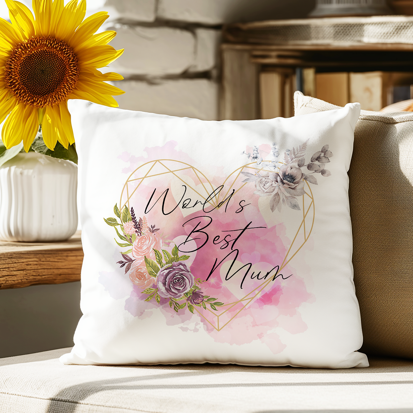World's Best Mum Poly Linen Cushion