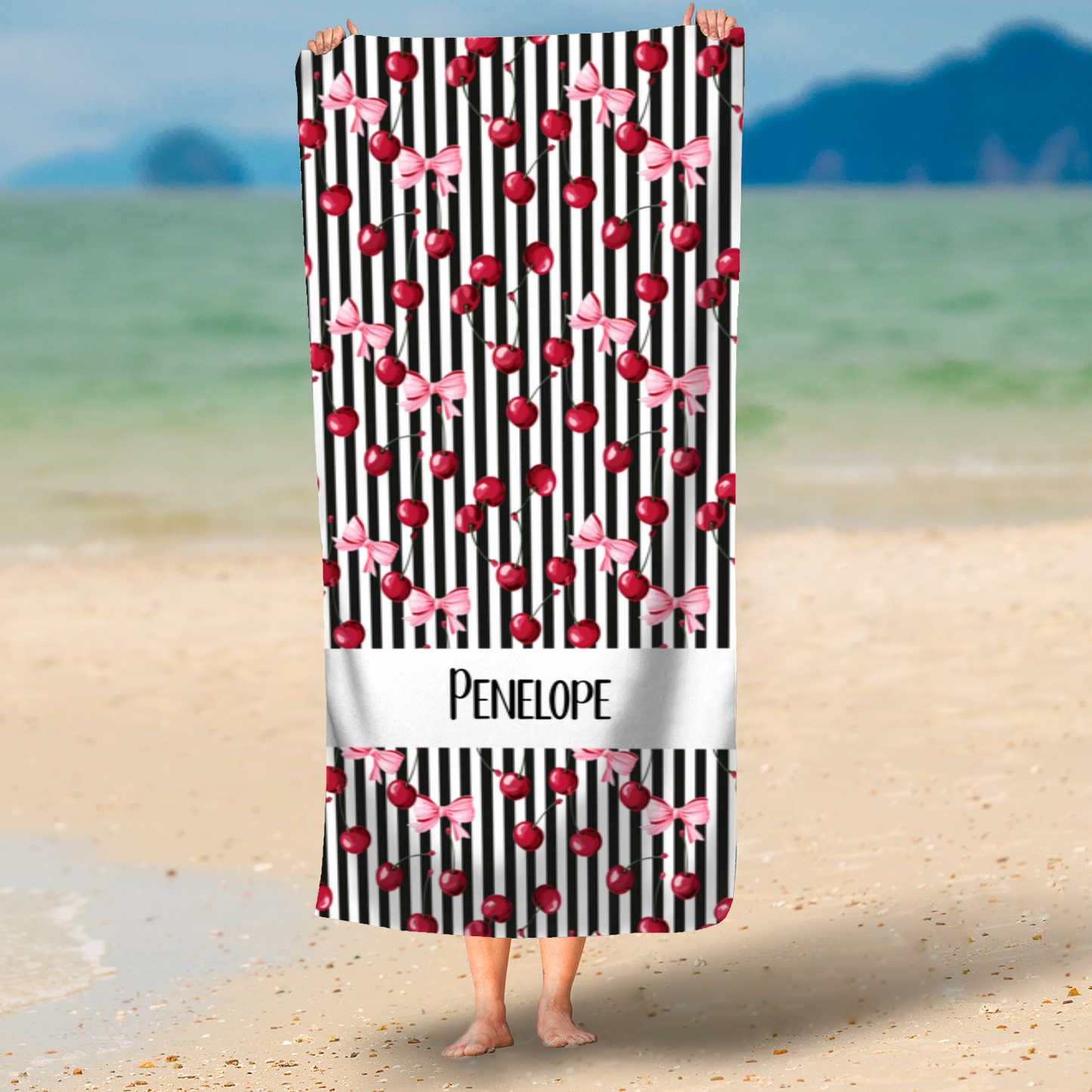 Cherries & Bows Personalised Beach Towel