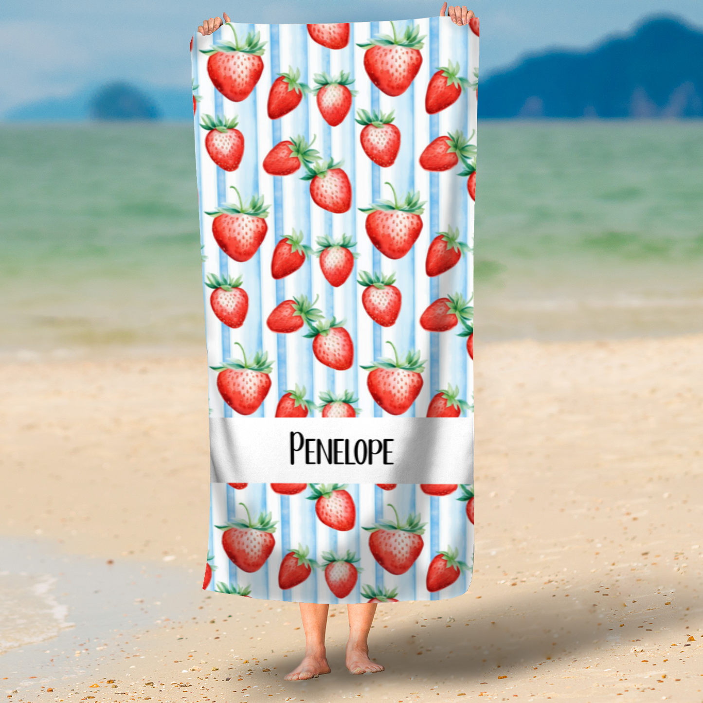 Strawberries Personalised Beach Towel