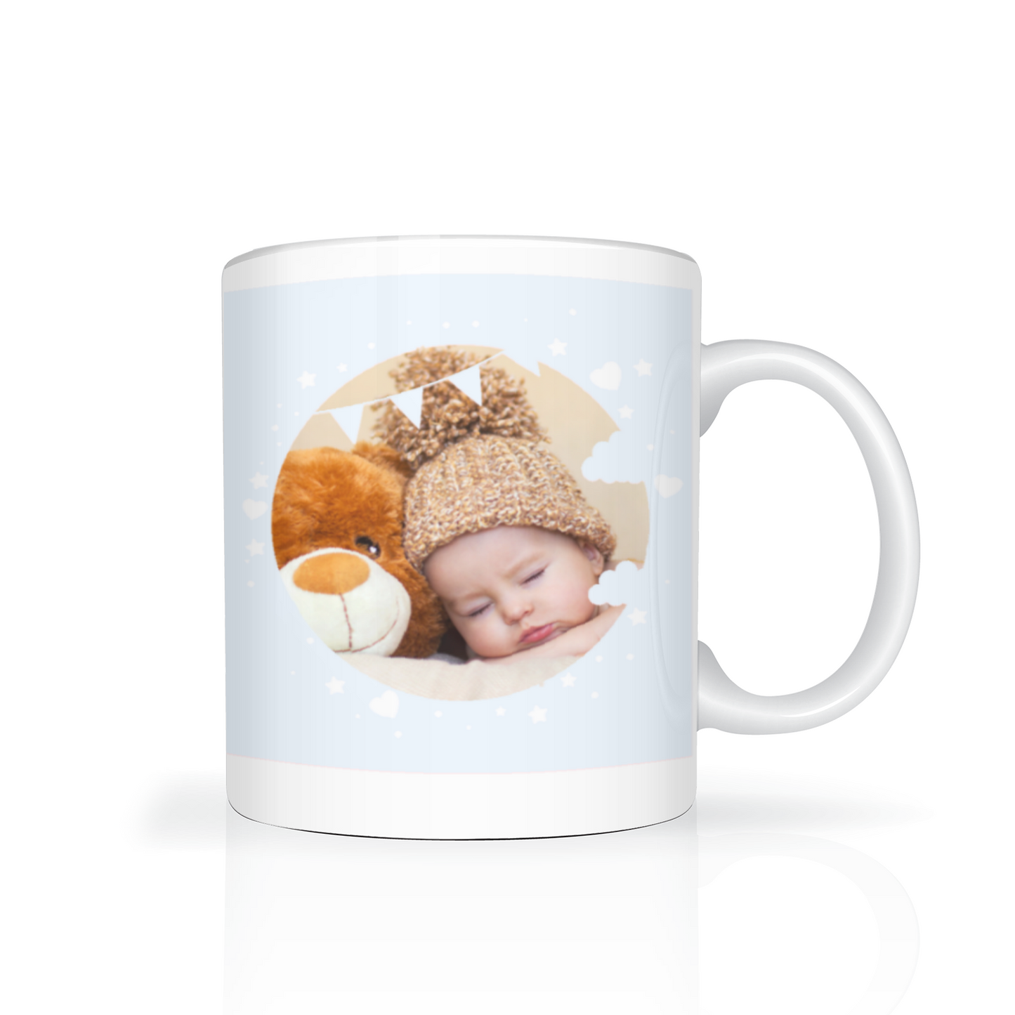 Personalised Cloud And Bunting Blue Photo 11oz Mug