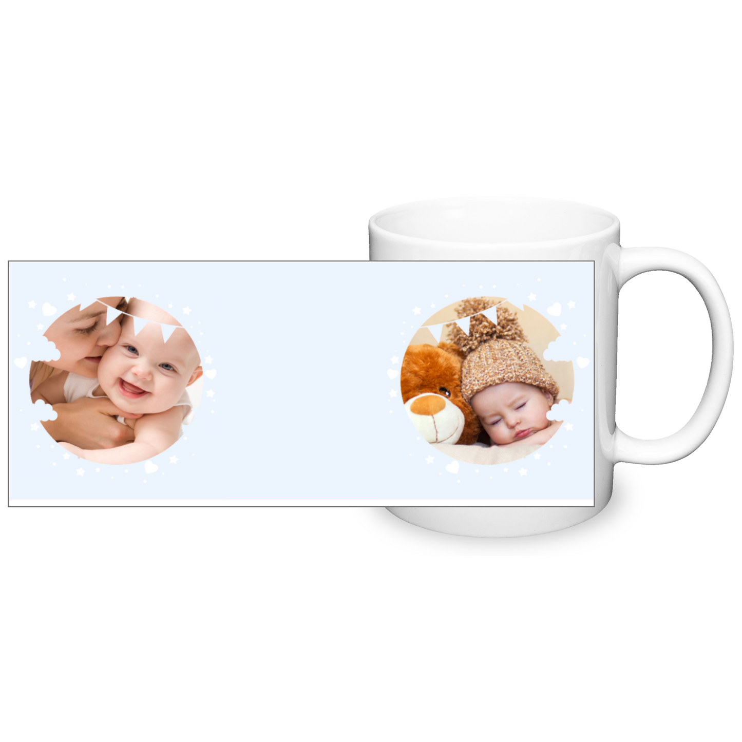 Personalised Cloud And Bunting Blue Photo 11oz Mug