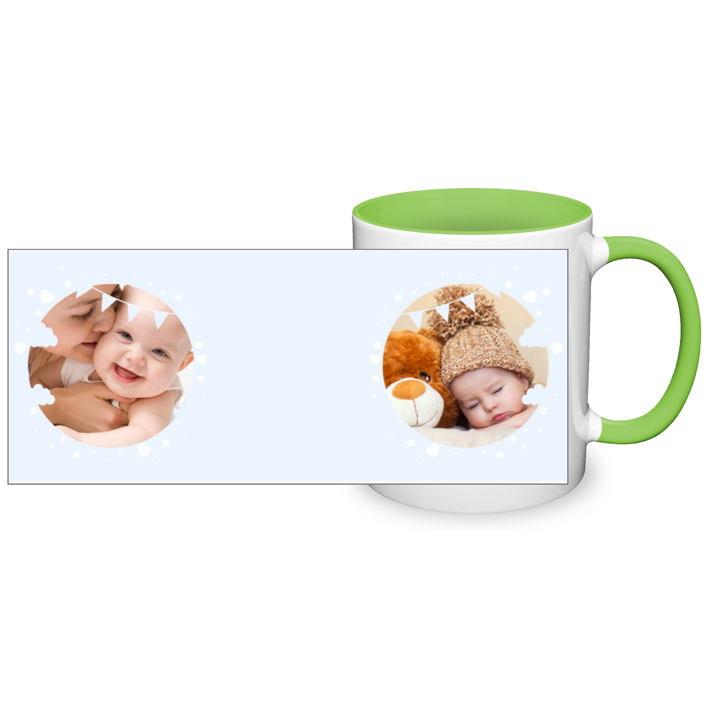 Personalised Cloud And Bunting Blue Photo 11oz Mug
