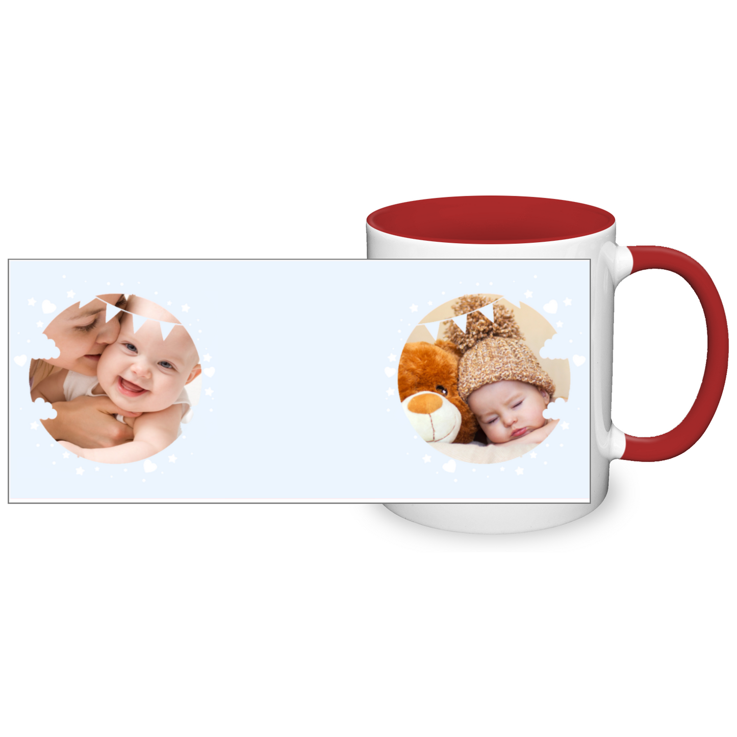 Personalised Cloud And Bunting Blue Photo 11oz Mug