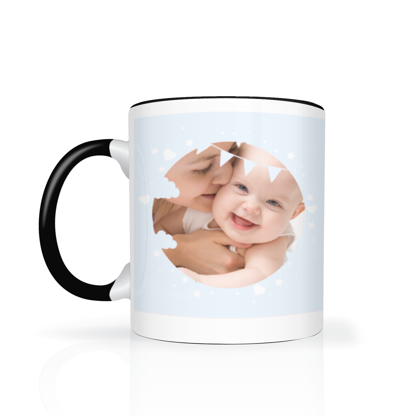 Personalised Cloud And Bunting Blue Photo 11oz Mug