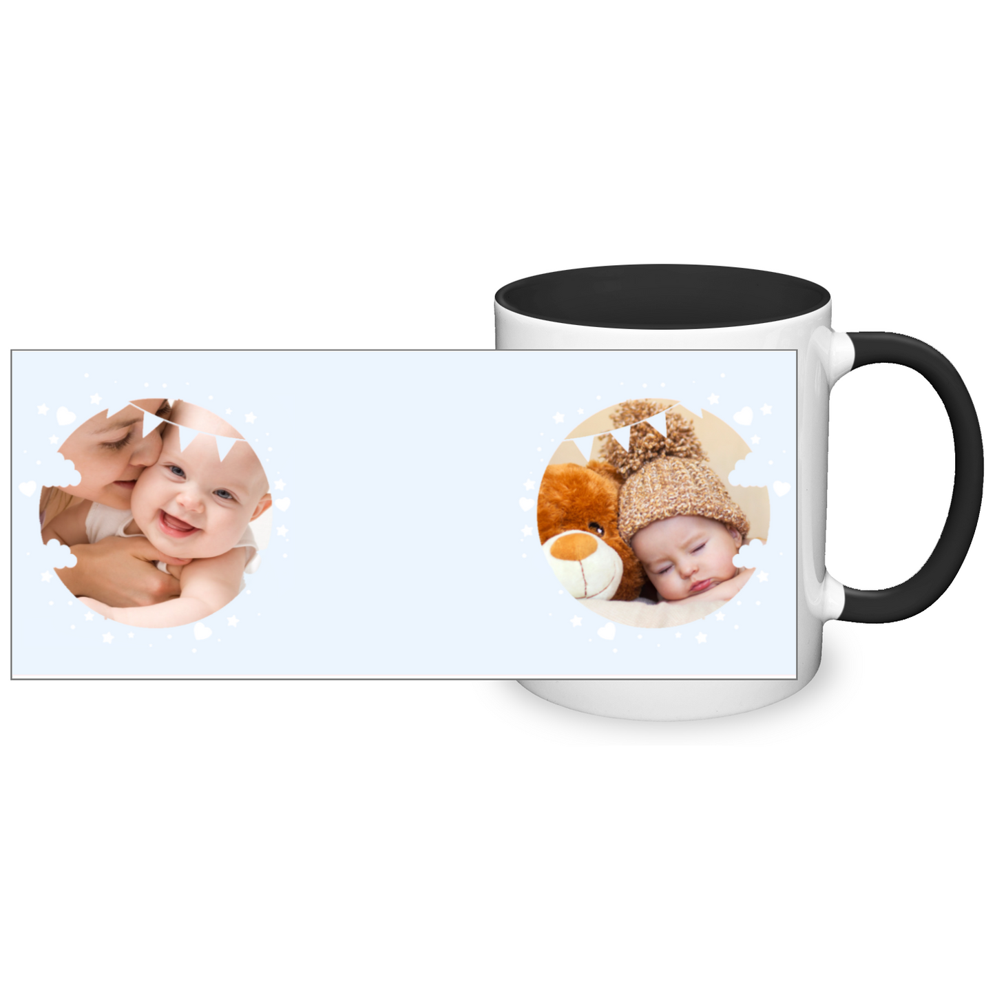 Personalised Cloud And Bunting Blue Photo 11oz Mug
