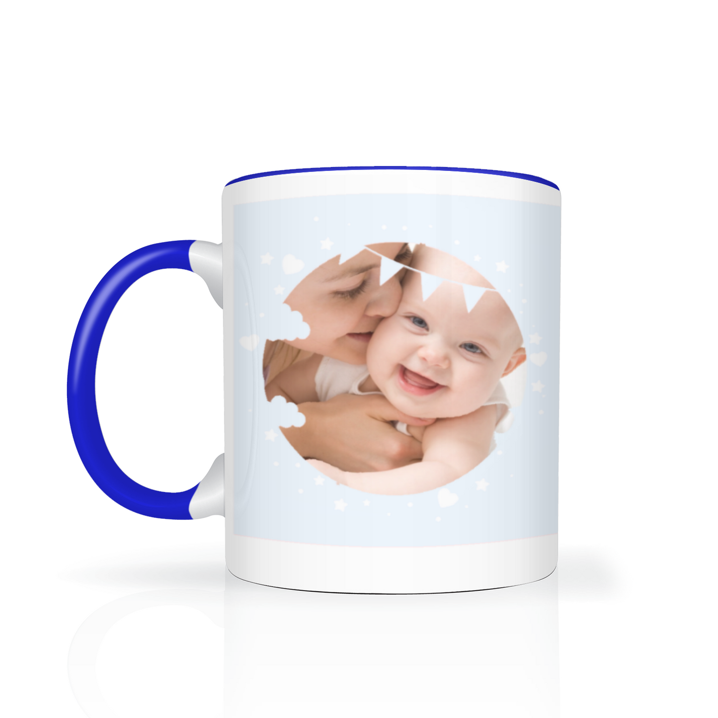 Personalised Cloud And Bunting Blue Photo 11oz Mug