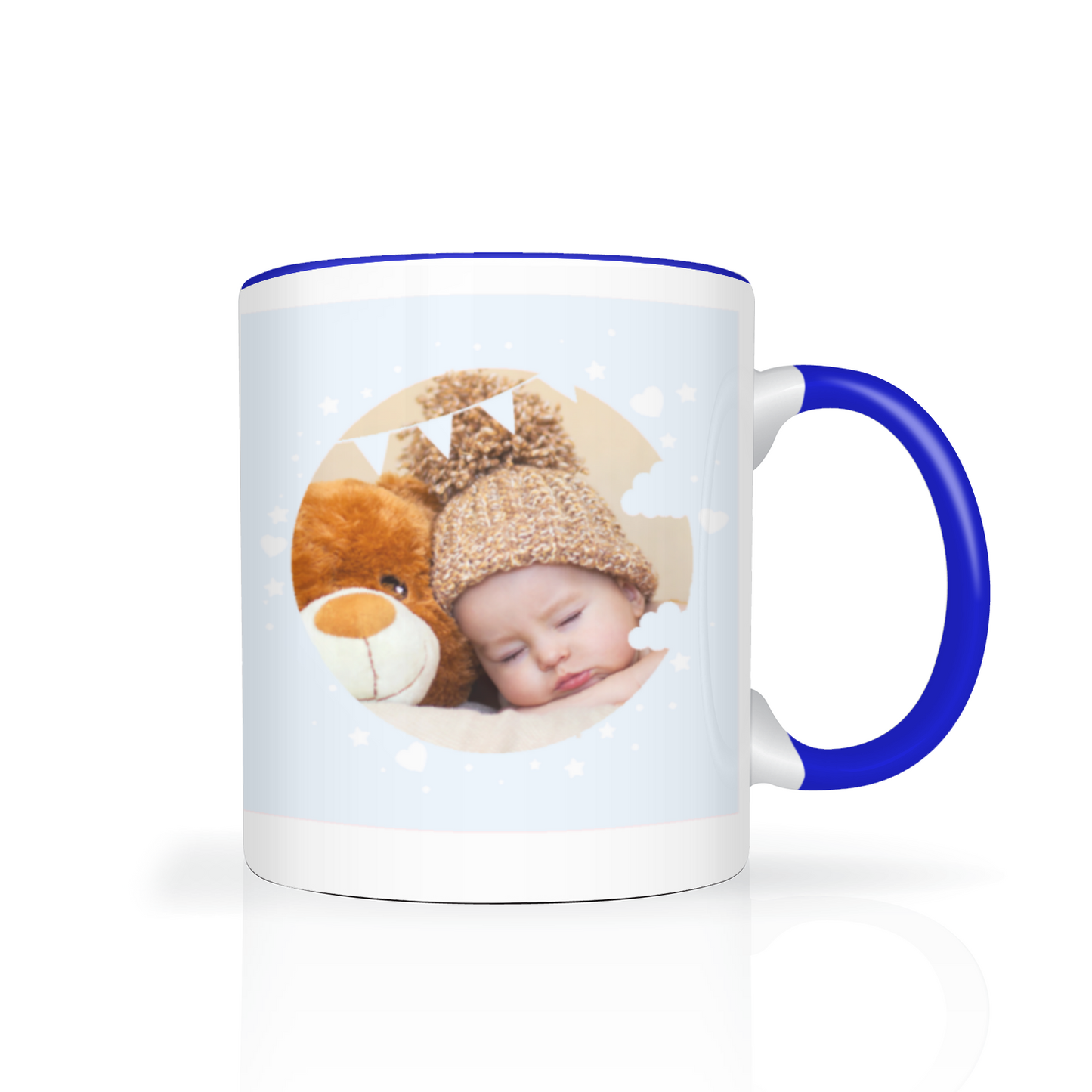 Personalised Cloud And Bunting Blue Photo 11oz Mug