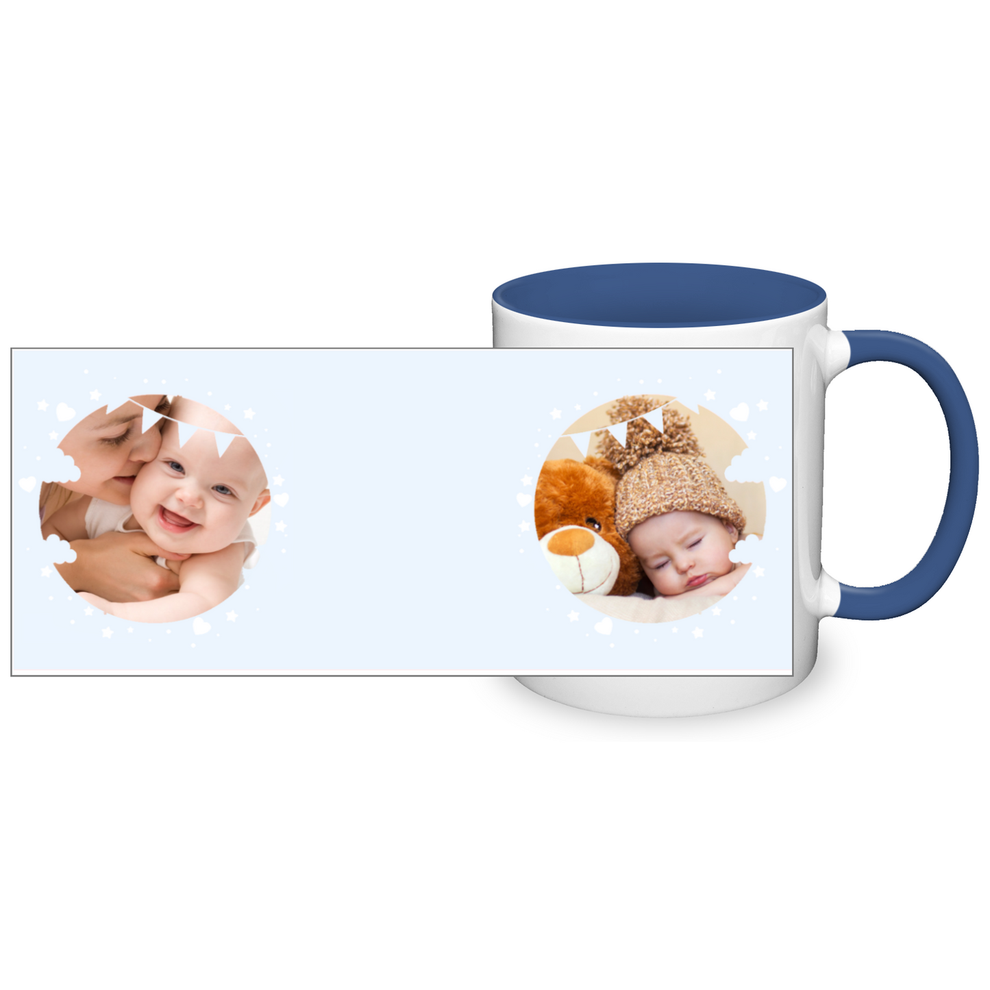 Personalised Cloud And Bunting Blue Photo 11oz Mug