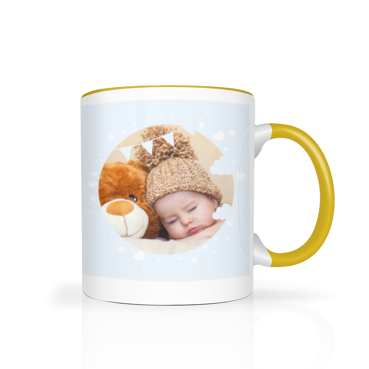 Personalised Cloud And Bunting Blue Photo 11oz Mug