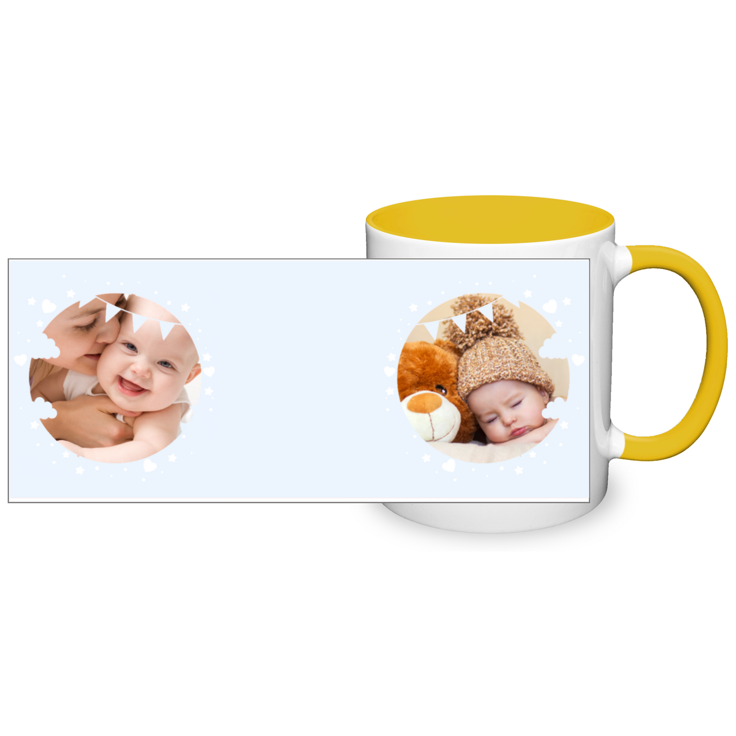 Personalised Cloud And Bunting Blue Photo 11oz Mug