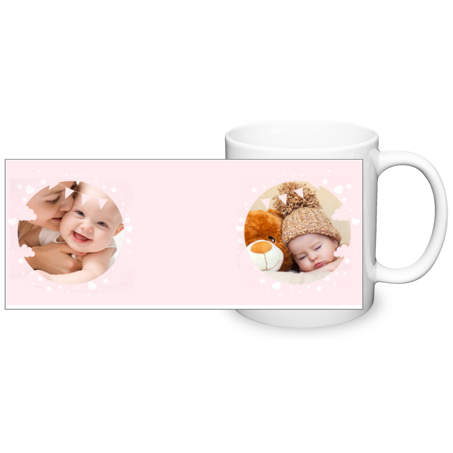 Personalised Cloud And Bunting Pink Photo 11oz Mug