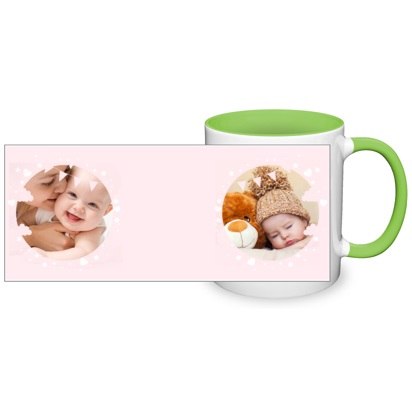 Personalised Cloud And Bunting Pink Photo 11oz Mug