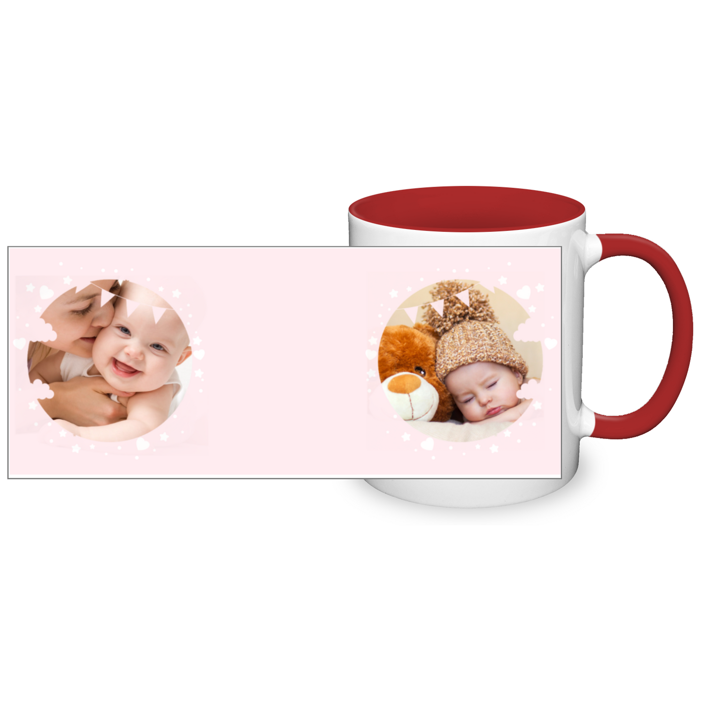 Personalised Cloud And Bunting Pink Photo 11oz Mug