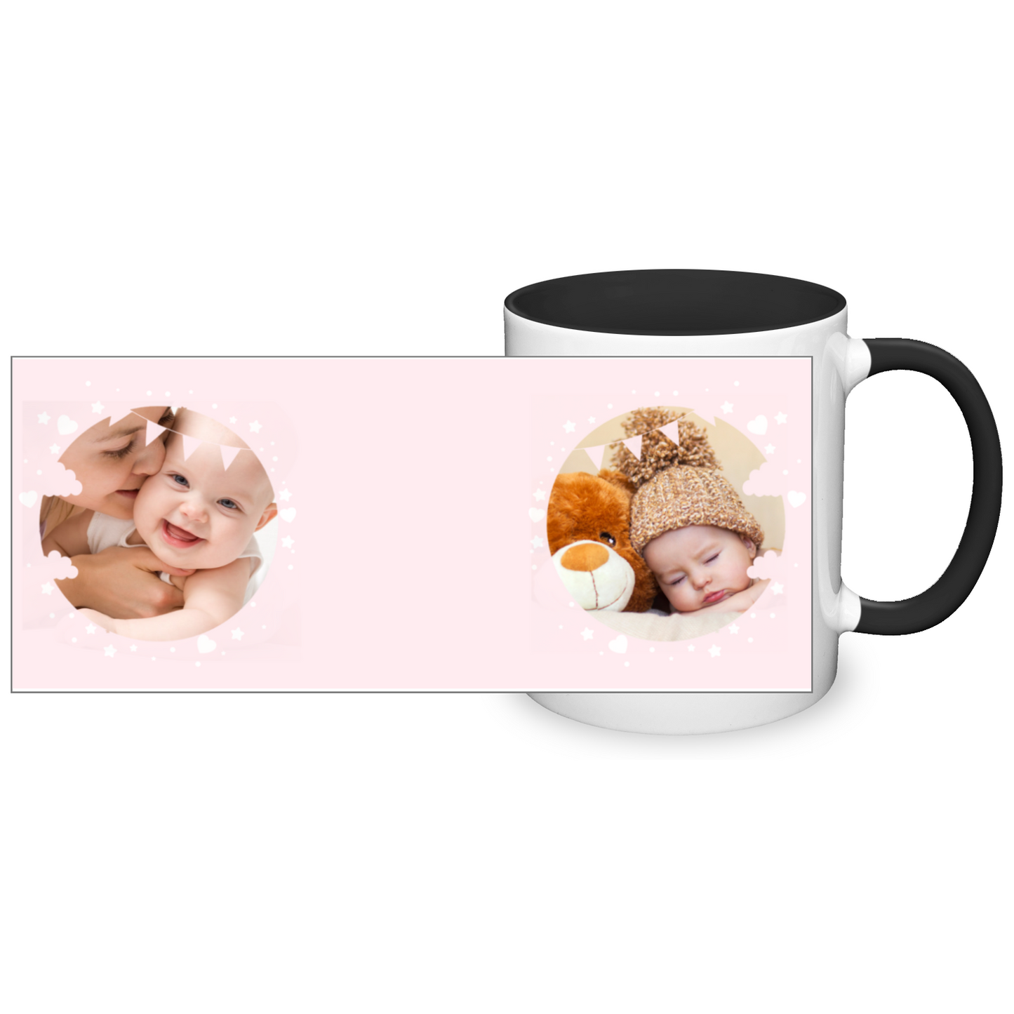 Personalised Cloud And Bunting Pink Photo 11oz Mug