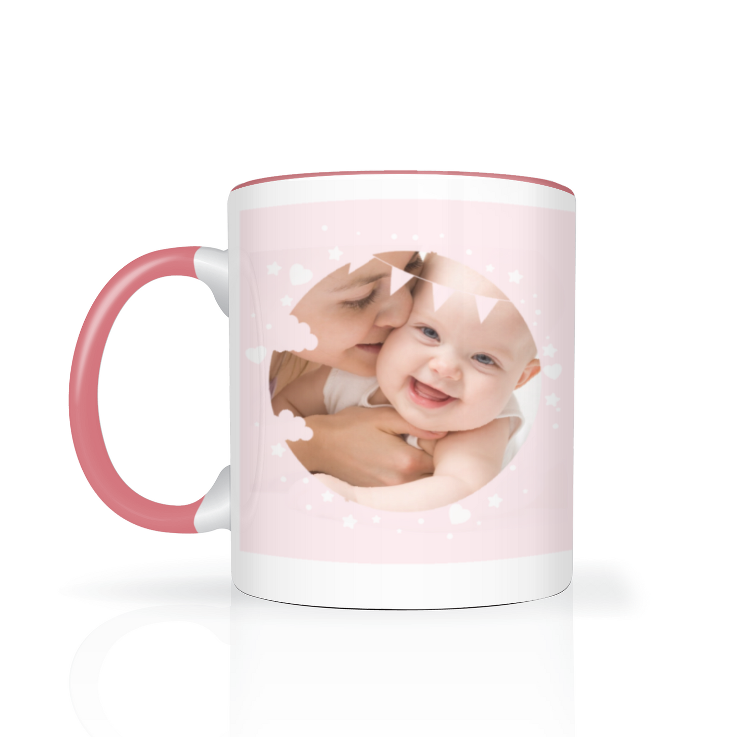 Personalised Cloud And Bunting Pink Photo 11oz Mug