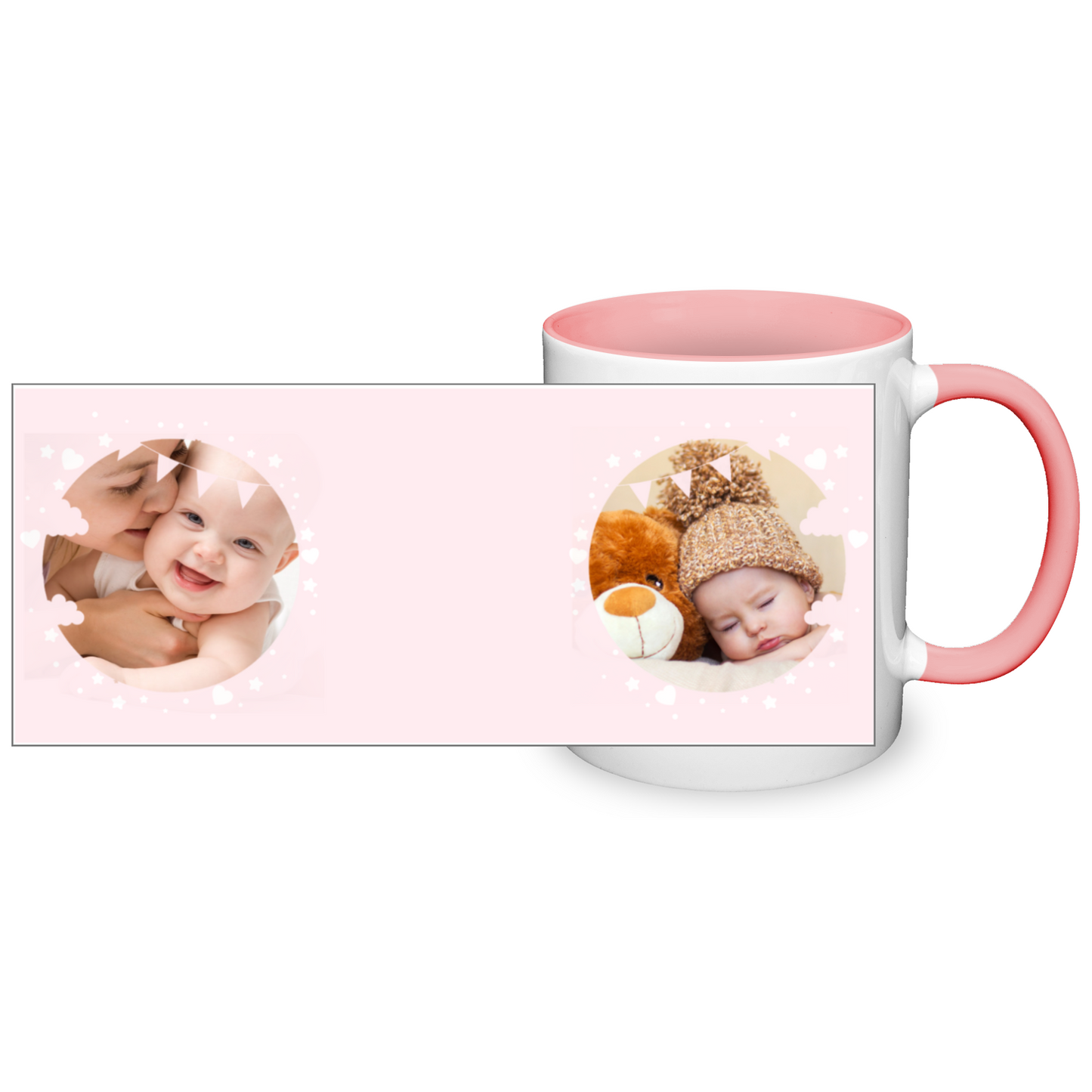 Personalised Cloud And Bunting Pink Photo 11oz Mug