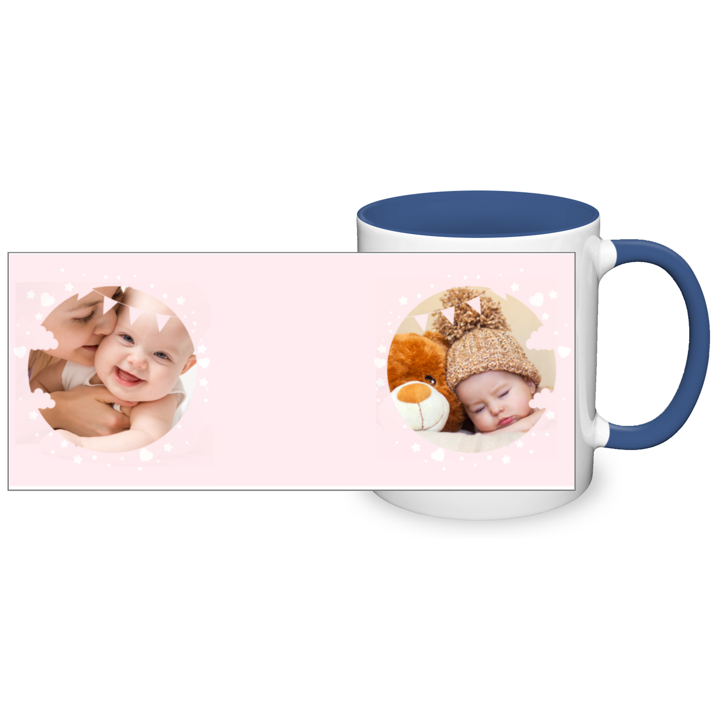 Personalised Cloud And Bunting Pink Photo 11oz Mug