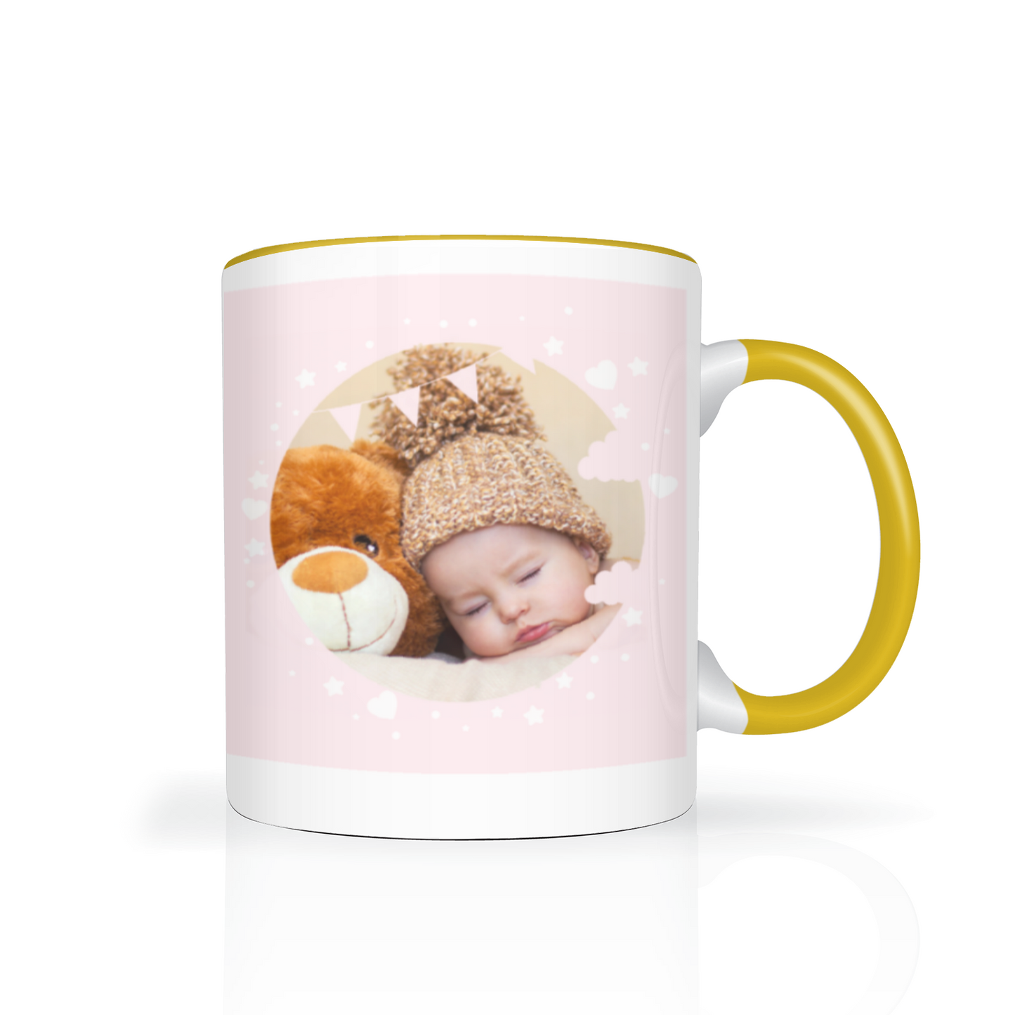Personalised Cloud And Bunting Pink Photo 11oz Mug