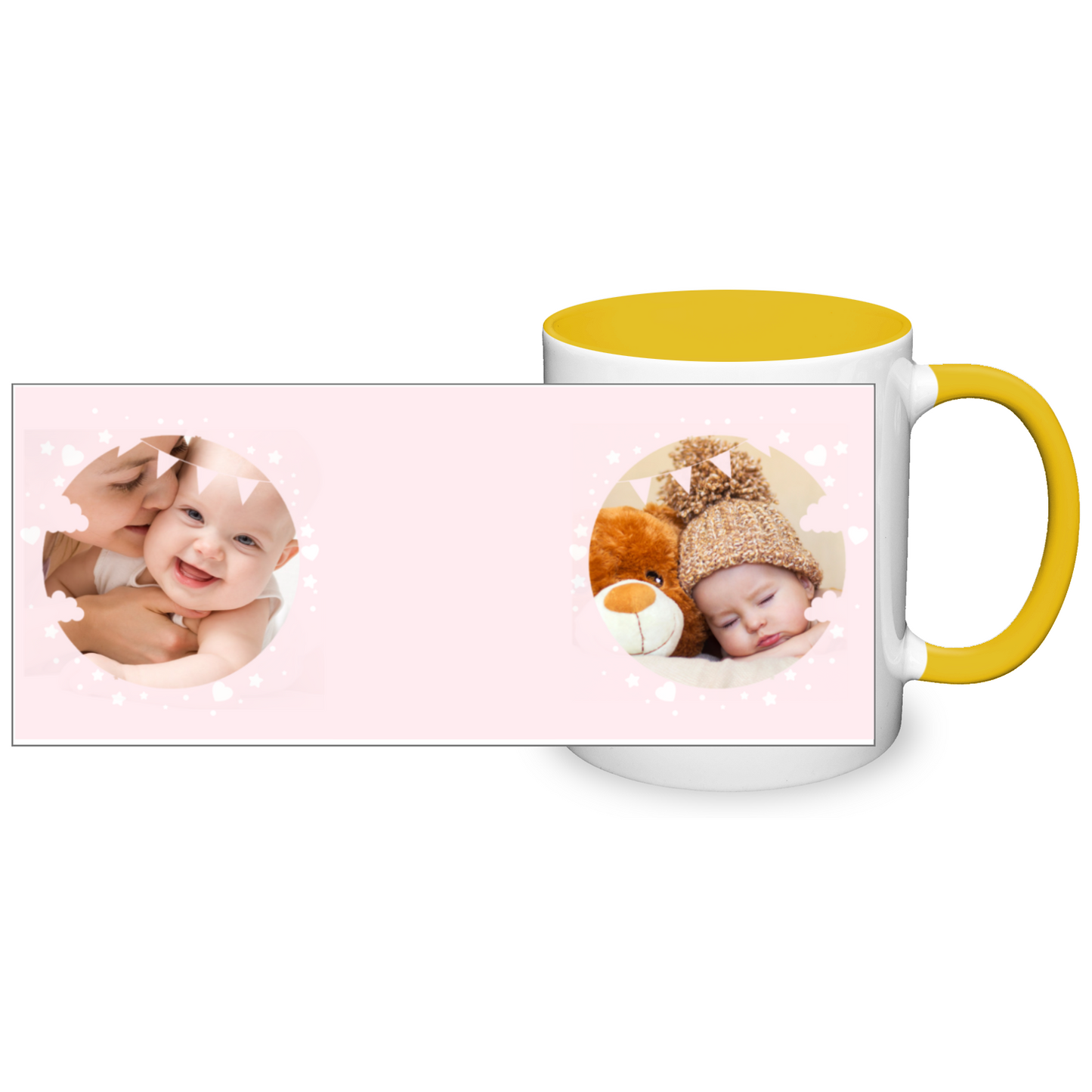 Personalised Cloud And Bunting Pink Photo 11oz Mug
