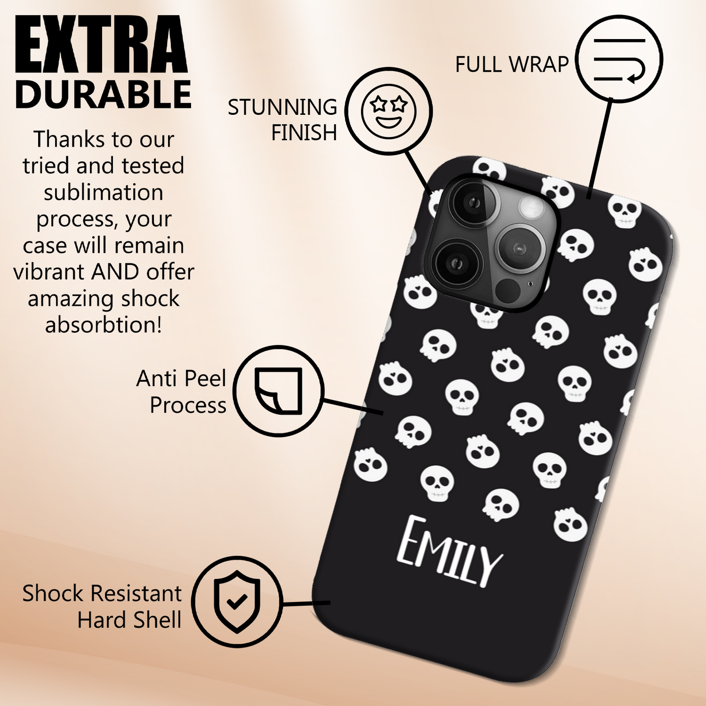 Personalised Black Skulls Tough Phone Case