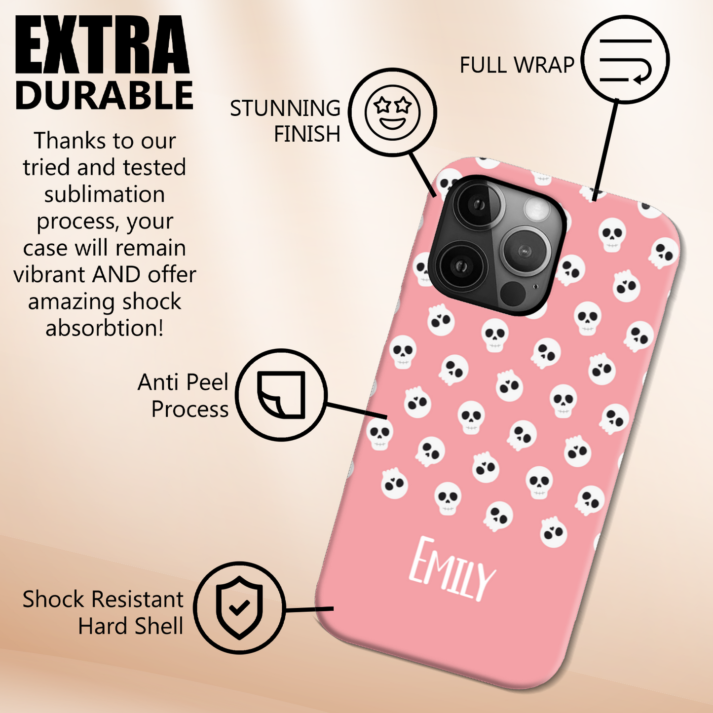 Personalised Pink Skulls Slim Phone Case