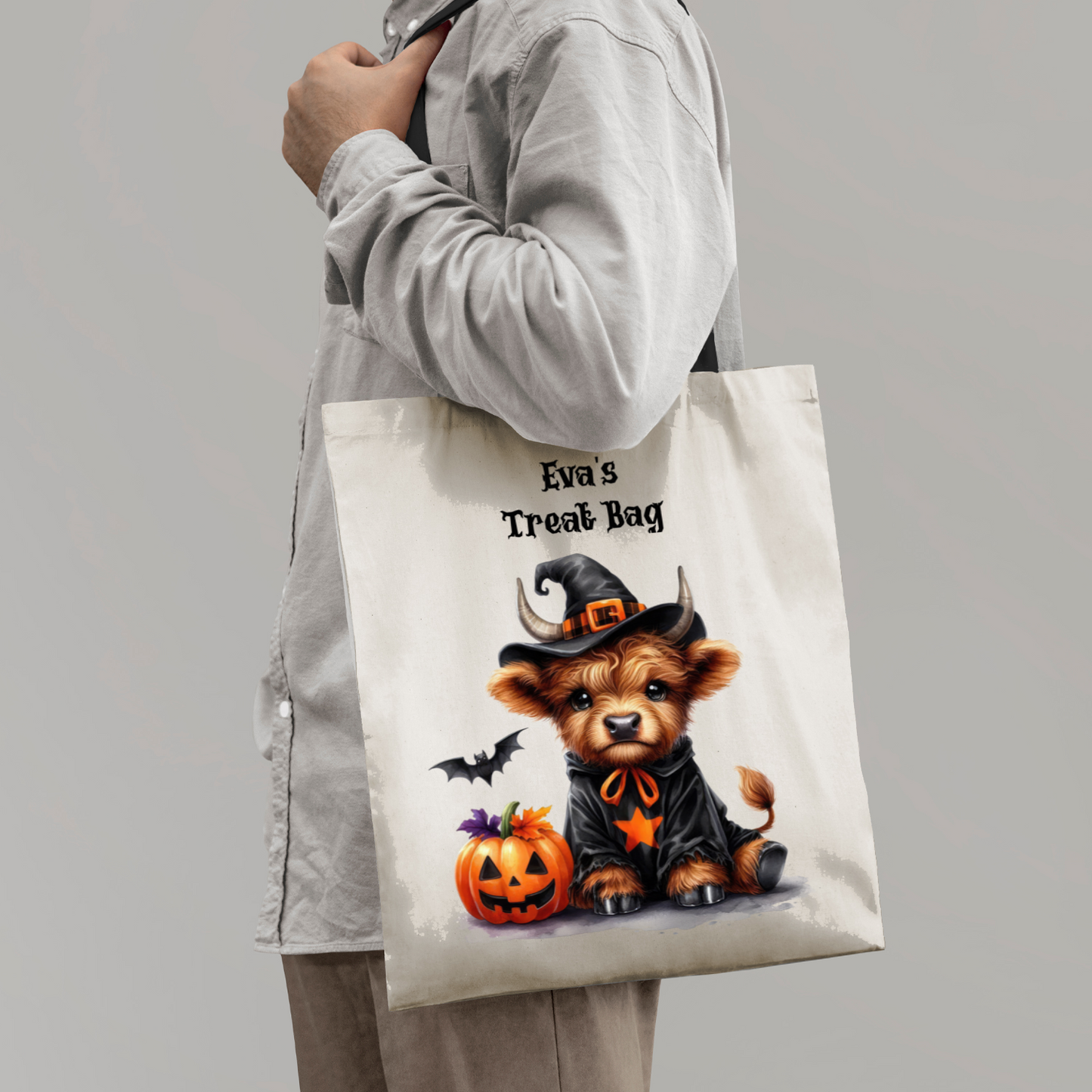 Personalised Baby Highland Cow Halloween Treat Bag
