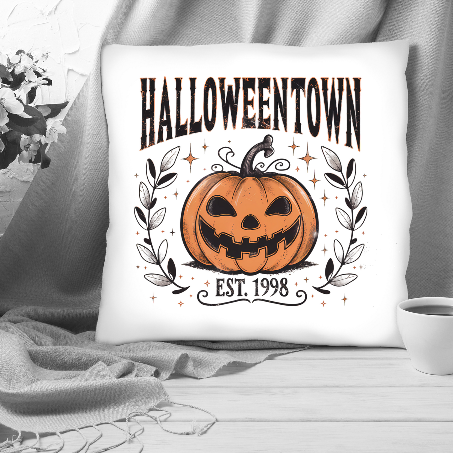 Halloweentown Pumpkin Design Poly Linen Cushion