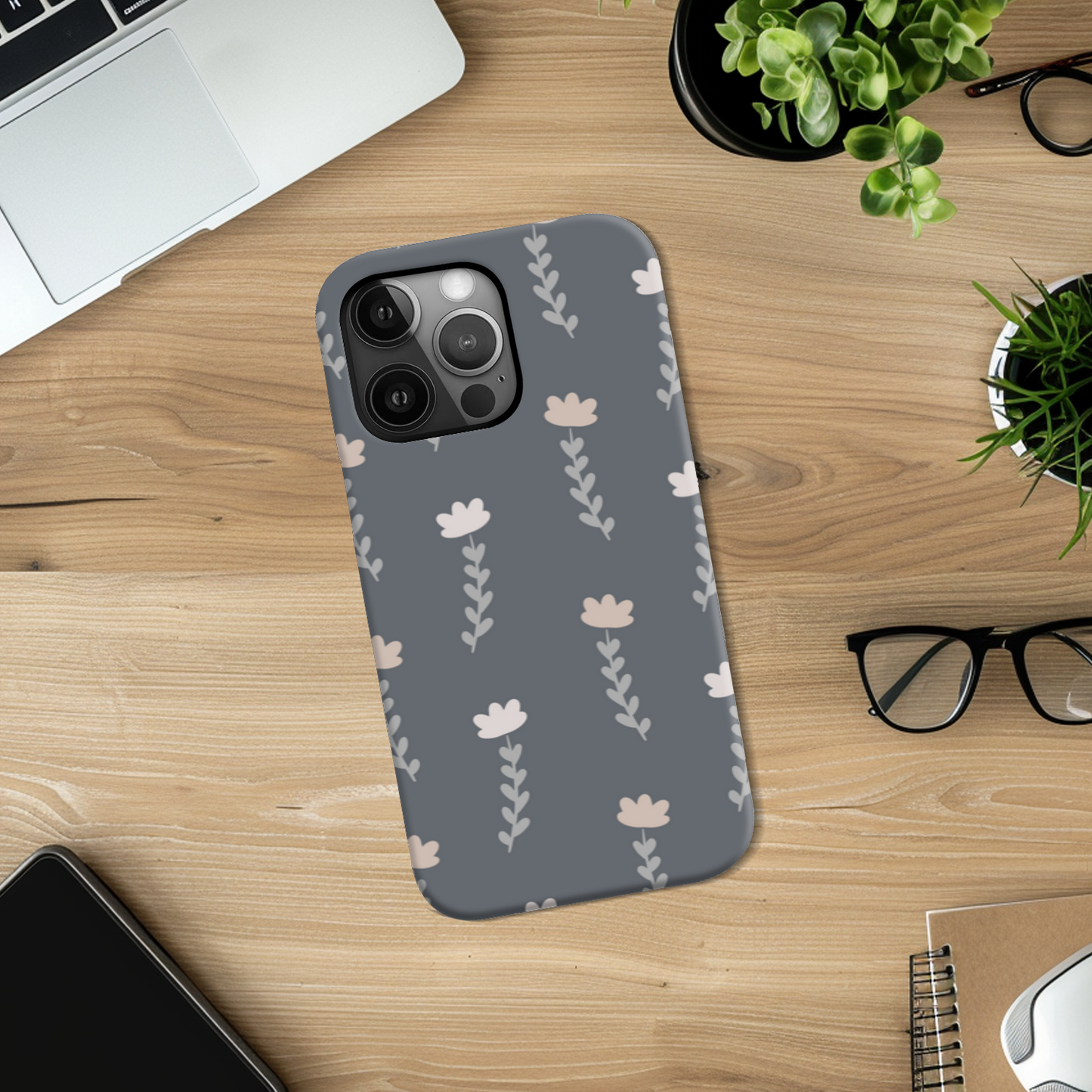 Grey Floral Tough Phone Case