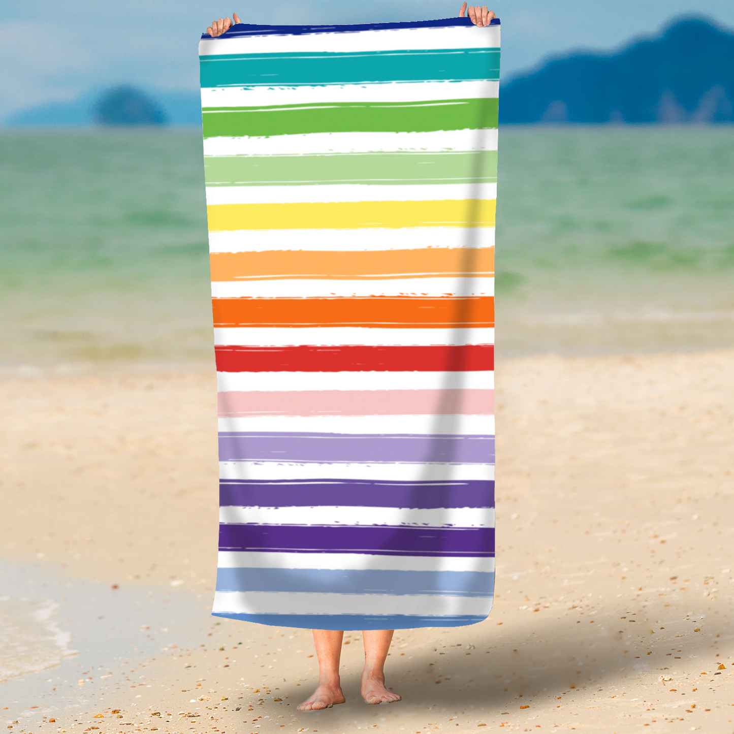 Rainbow Stripe Printed Beach Towel