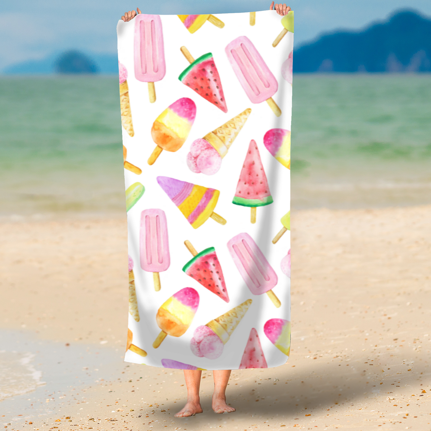 Watercolour Ice Creams Printed Beach Towel