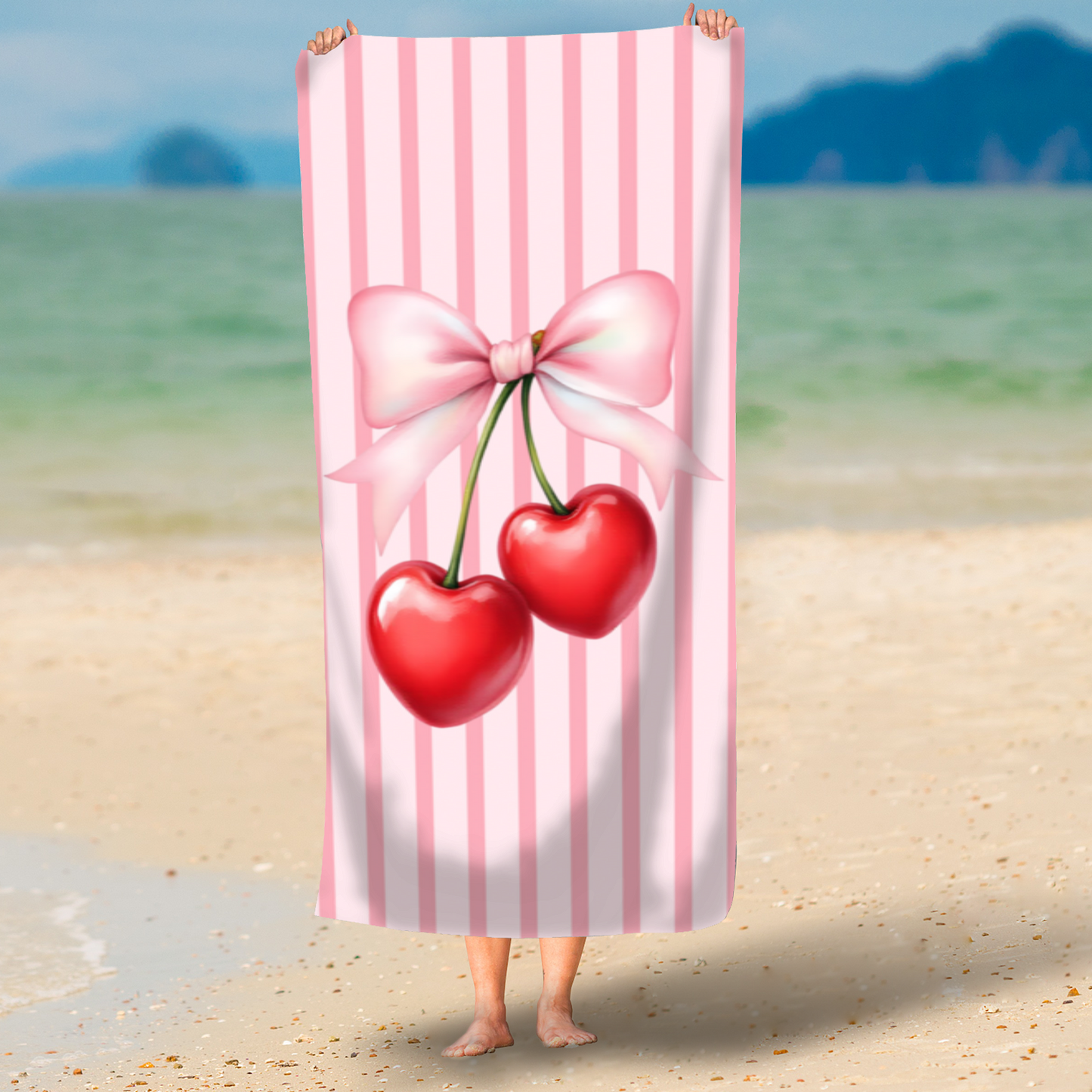 Cherry Bow Printed Beach Towel
