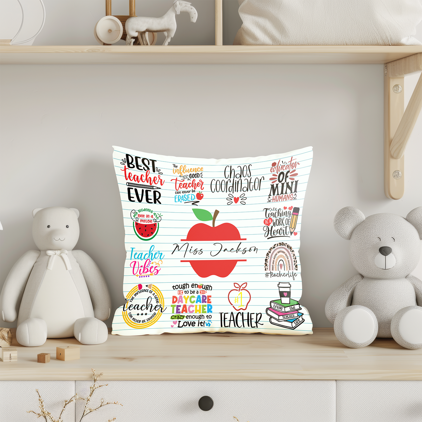 Personalised Badge Print Teacher Cushion