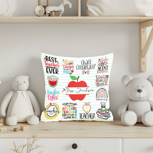 Personalised Badge Print Teacher Cushion