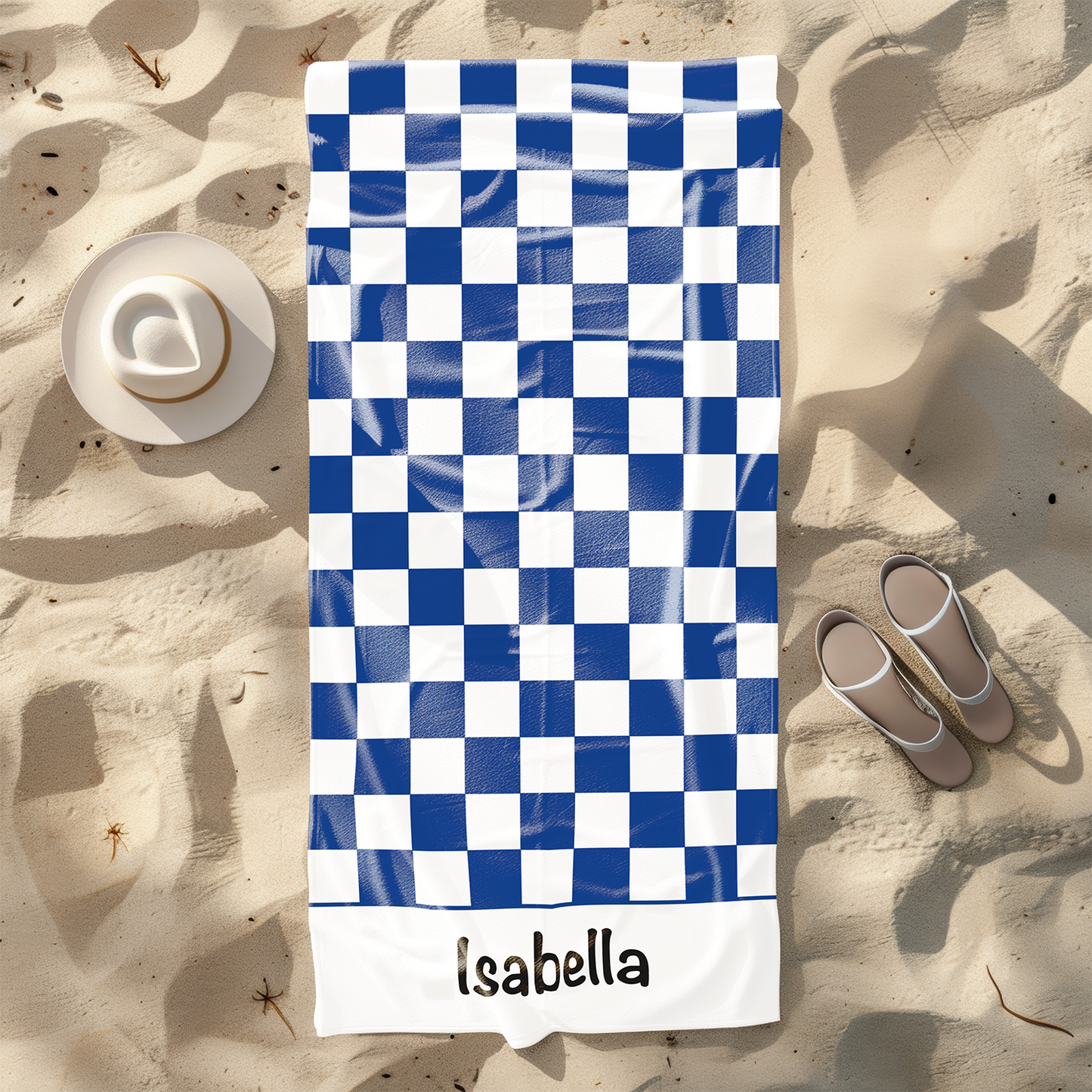 Blue Checkerboard Personalised Beach Towel