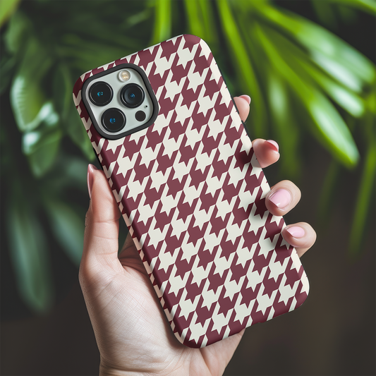 Burgundy Houndstooth Tough Phone Case