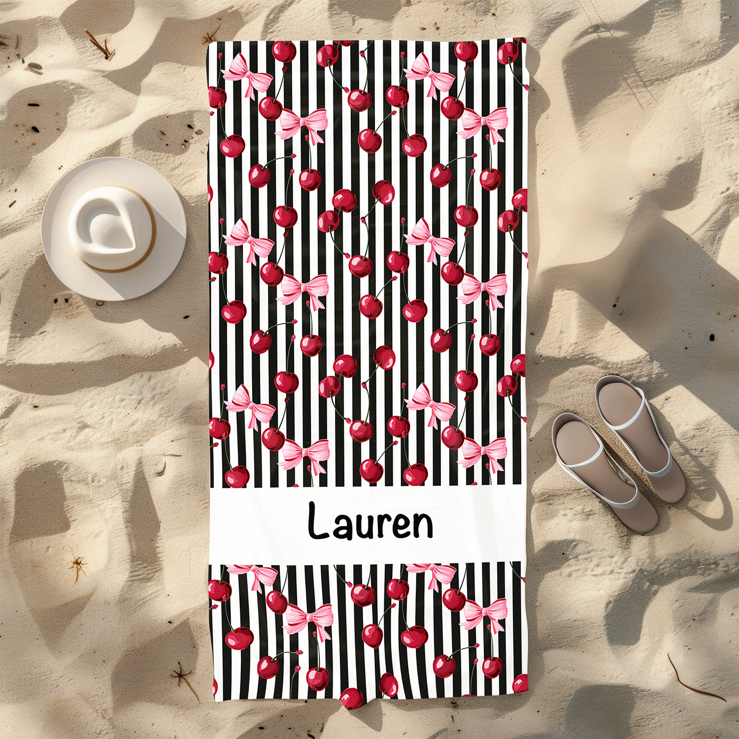 Cherries & Bows Personalised Beach Towel