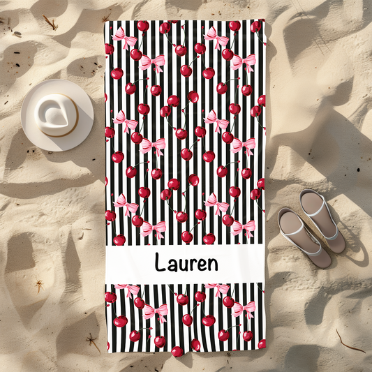 Cherries & Bows Personalised Beach Towel