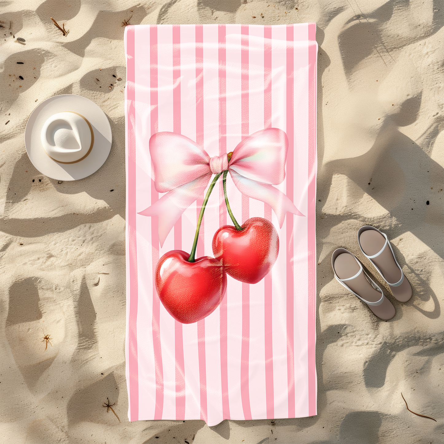 Cherry Bow Printed Beach Towel