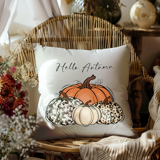 Hallo Autumn Pumpkins Design Poly Linen Cushion