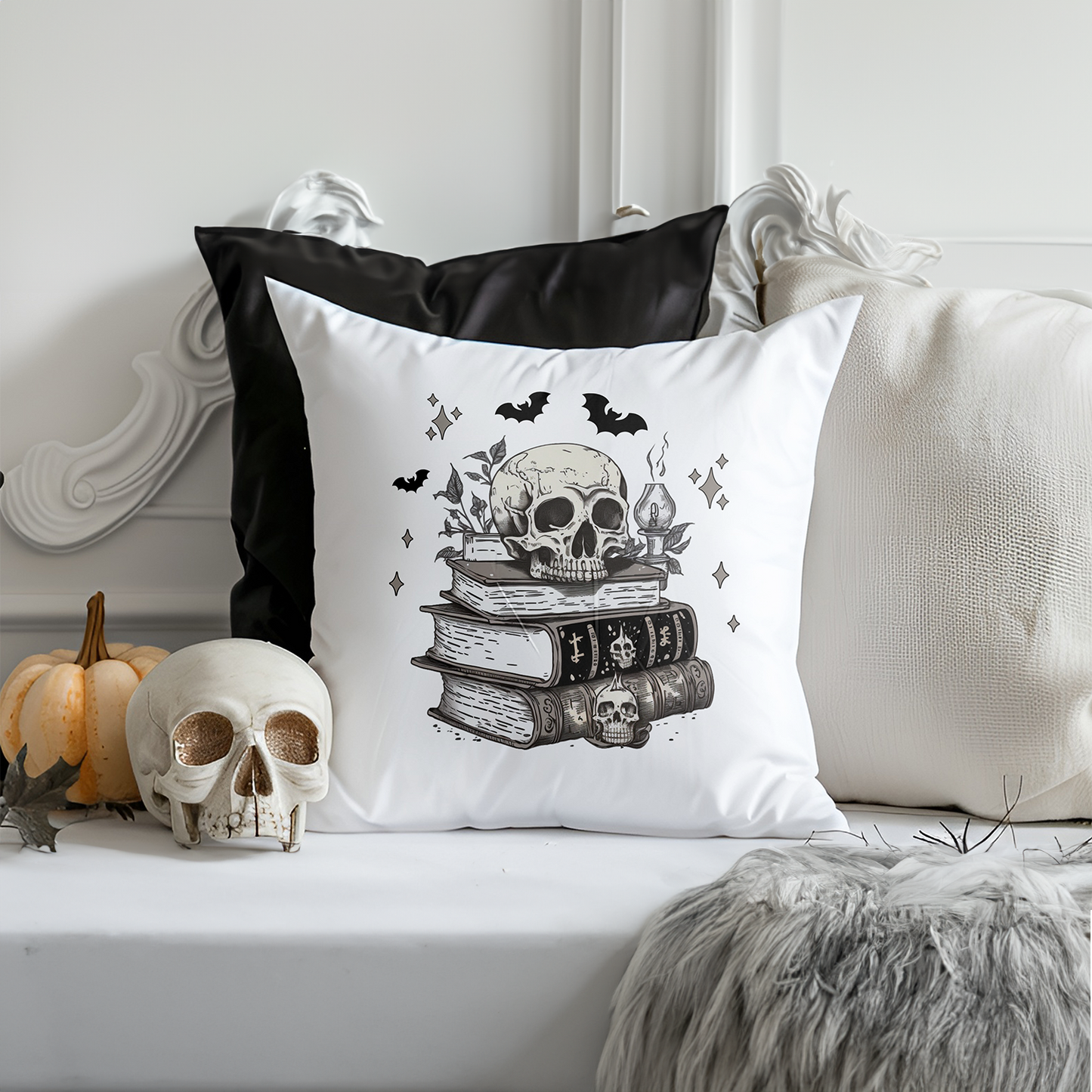 Mono Skull Poly Linen Cushion