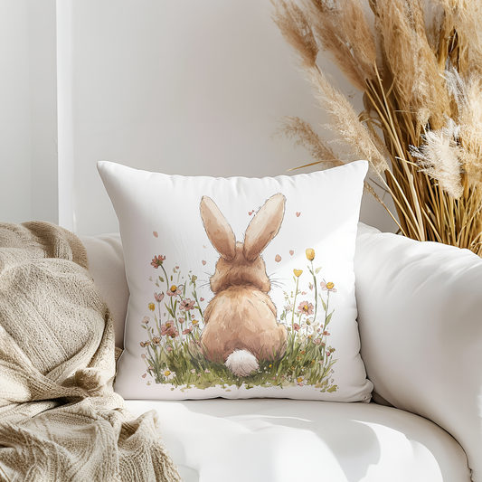 Cute Bunny Printed Faux Suede Cushion