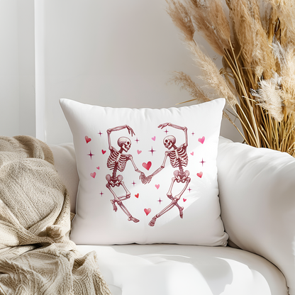 Dancing Skeletons Valentine's Printed Faux Suede Cushion